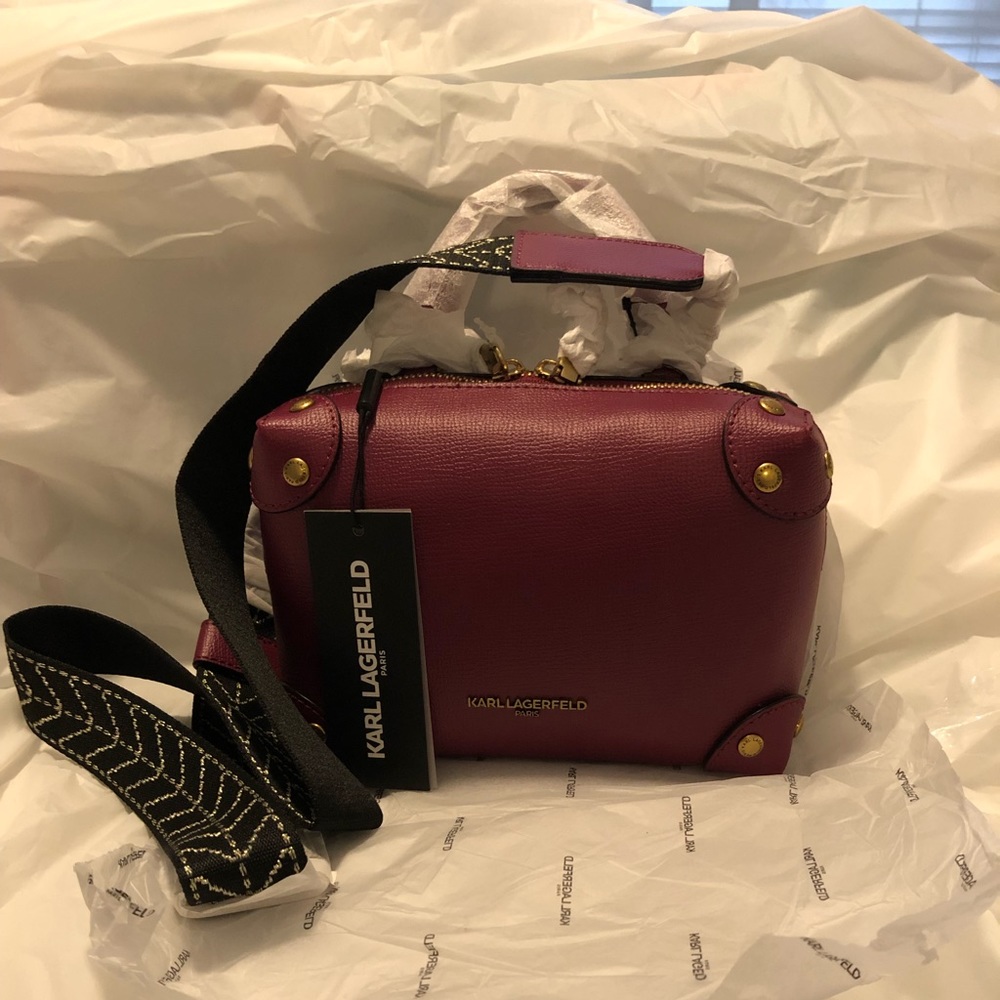 KARL LAGERFELD PARIS Valette Two-Way Crossbody Bag in Red Plum